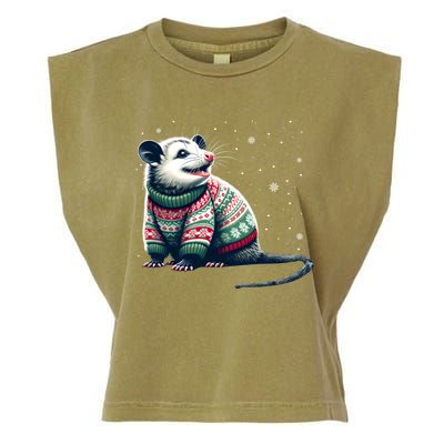 Possum Ugly Christmas Sweater Opposum Lover Rodent Owner Garment-Dyed Women's Muscle Tee