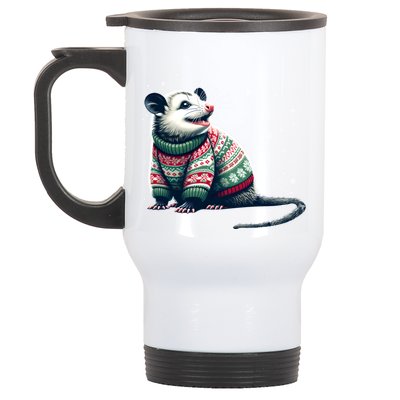 Possum Ugly Christmas Sweater Opposum Lover Rodent Owner Stainless Steel Travel Mug
