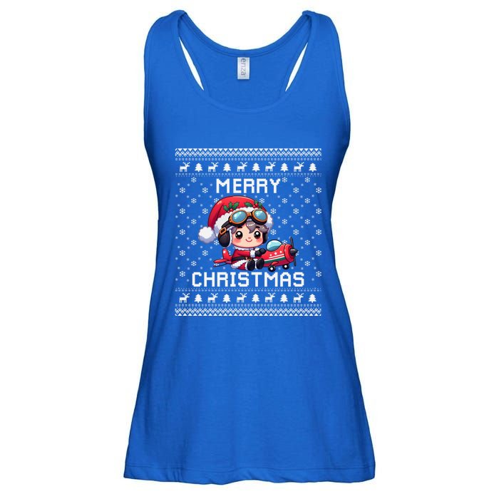 Pilot Ugly Christmas Outfit Idea Viation Lovers Cute Gift Ladies Essential Flowy Tank