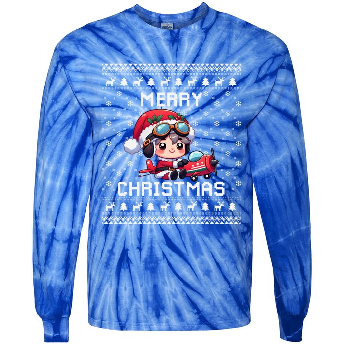 Pilot Ugly Christmas Outfit Idea Viation Lovers Cute Gift Tie-Dye Long Sleeve Shirt