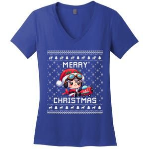 Pilot Ugly Christmas Outfit Idea Viation Lovers Cute Gift Women's V-Neck T-Shirt