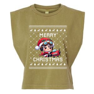 Pilot Ugly Christmas Outfit Idea Viation Lovers Cute Gift Garment-Dyed Women's Muscle Tee