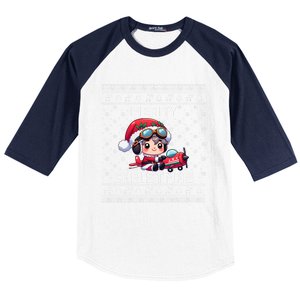 Pilot Ugly Christmas Outfit Idea Viation Lovers Cute Gift Baseball Sleeve Shirt