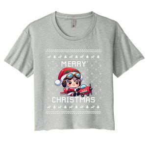 Pilot Ugly Christmas Outfit Idea Viation Lovers Cute Gift Women's Crop Top Tee