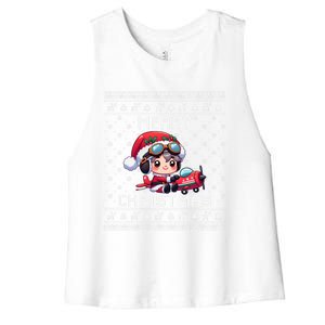 Pilot Ugly Christmas Outfit Idea Viation Lovers Cute Gift Women's Racerback Cropped Tank