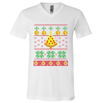 Pizza Ugly Christmas Sweater Xmas Crustmas Design V-Neck T-Shirt