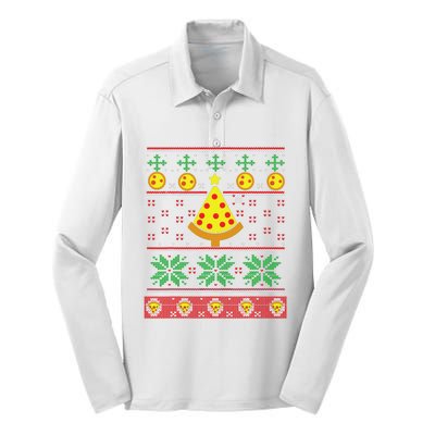 Pizza Ugly Christmas Sweater Xmas Crustmas Design Silk Touch Performance Long Sleeve Polo