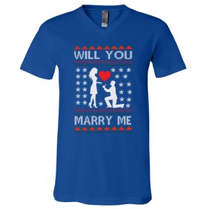 Proposal Ugly Christmas Design Funny Marry Me Gift V-Neck T-Shirt