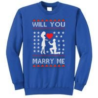 Proposal Ugly Christmas Design Funny Marry Me Gift Tall Sweatshirt