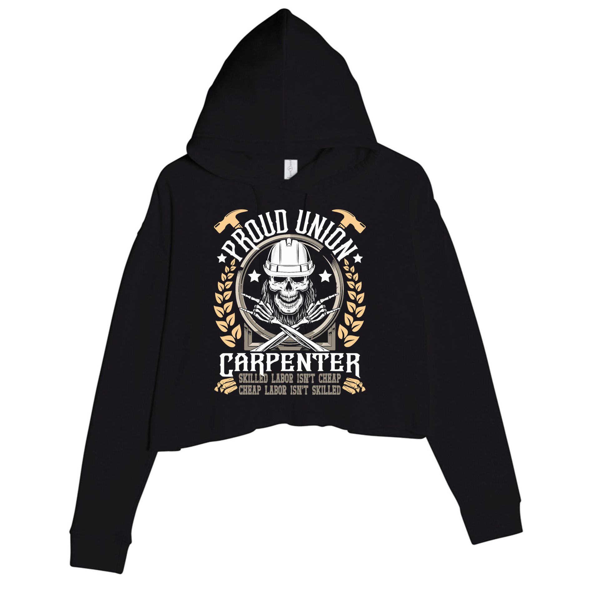 Proud Union Carpenter Woodworking Carpentry Woodworker Crop Fleece Hoodie