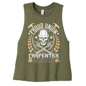 Proud Union Carpenter Woodworking Carpentry Woodworker Women's Racerback Cropped Tank