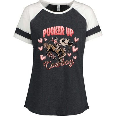 Pucker Up Cowboy Western Valentine's Day Lover Enza Ladies Jersey Colorblock Tee