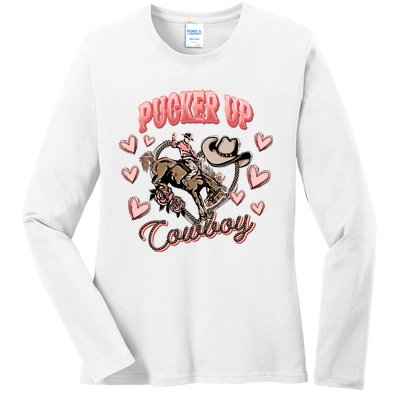 Pucker Up Cowboy Western Valentine's Day Lover Ladies Long Sleeve Shirt