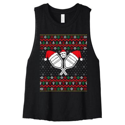 Pickleball Ugly Christmas Sweater Sport Lover Xmas Matching Women's Racerback Cropped Tank