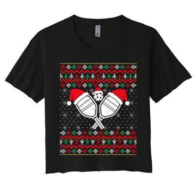 Pickleball Ugly Christmas Sweater Sport Lover Xmas Matching Women's Crop Top Tee