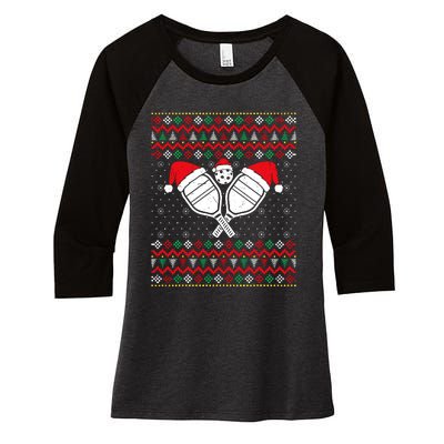 Pickleball Ugly Christmas Sweater Sport Lover Xmas Matching Women's Tri-Blend 3/4-Sleeve Raglan Shirt