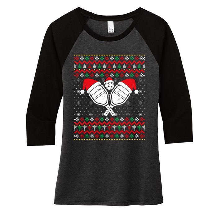 Pickleball Ugly Christmas Sweater Sport Lover Xmas Matching Women's Tri-Blend 3/4-Sleeve Raglan Shirt