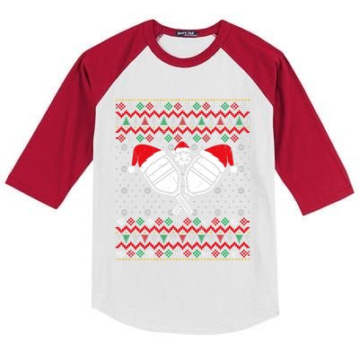 Pickleball Ugly Christmas Sweater Sport Lover Xmas Matching Kids Colorblock Raglan Jersey