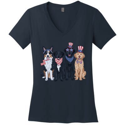 Patriotic Usa Dog  4th Of July Dog Independence Day Women's V-Neck T-Shirt