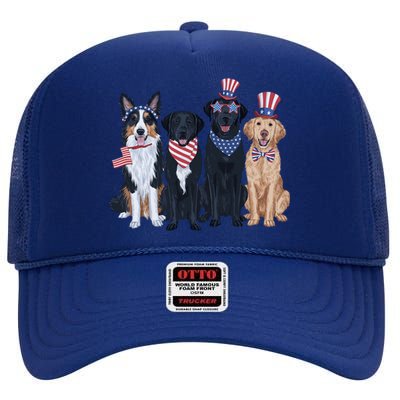 Patriotic Usa Dog  4th Of July Dog Independence Day High Crown Mesh Back Trucker Hat