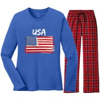 Patriotic Usa Design With American Flag Of The United States Gift Women's Long Sleeve Flannel Pajama Set 