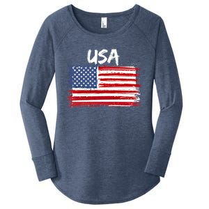 Patriotic Usa Design With American Flag Of The United States Gift Women's Perfect Tri Tunic Long Sleeve Shirt