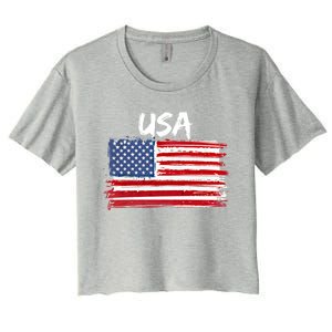 Patriotic Usa Design With American Flag Of The United States Gift Women's Crop Top Tee