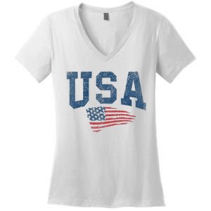 Patriotic USA  Distressed American Flag Women's V-Neck T-Shirt