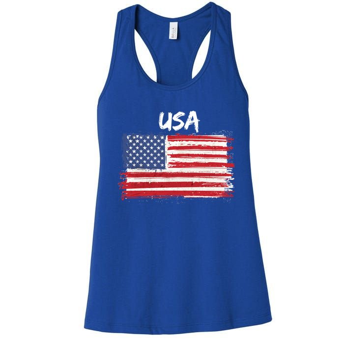 Patriotic Usa Design With American Flag Of The United States Funny Gift Women's Racerback Tank