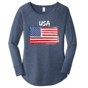 Patriotic Usa Design With American Flag Of The United States Funny Gift Women's Perfect Tri Tunic Long Sleeve Shirt