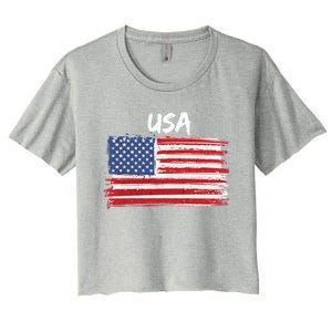 Patriotic Usa Design With American Flag Of The United States Funny Gift Women's Crop Top Tee