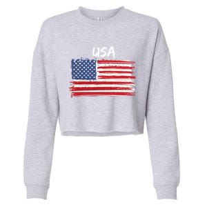 Patriotic Usa Design With American Flag Of The United States Funny Gift Cropped Pullover Crew