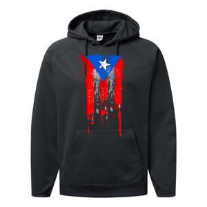 Puerto Rico Flag Drip Performance Fleece Hoodie