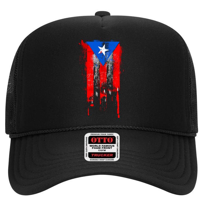 Puerto Rico Flag Drip High Crown Mesh Back Trucker Hat