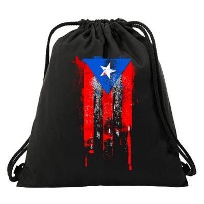 Puerto Rico Flag Drip Drawstring Bag