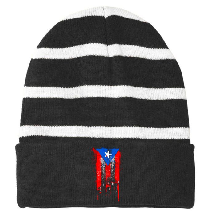 Puerto Rico Flag Drip Striped Beanie with Solid Band