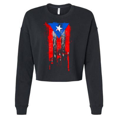 Puerto Rico Flag Drip Cropped Pullover Crew