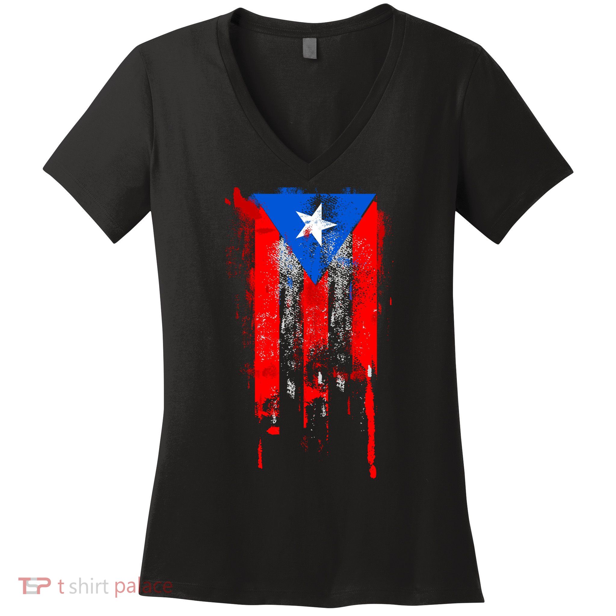 Puerto Rico Flag Drip Women's V-Neck T-Shirt