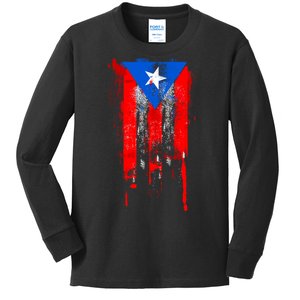 Puerto Rico Flag Drip Kids Long Sleeve Shirt