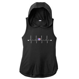 Puerto Rico Heartbeat Pulse Ladies PosiCharge Tri-Blend Wicking Draft Hoodie Tank