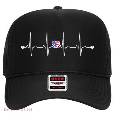 Puerto Rico Heartbeat Pulse High Crown Mesh Back Trucker Hat
