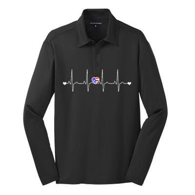 Puerto Rico Heartbeat Pulse Silk Touch Performance Long Sleeve Polo