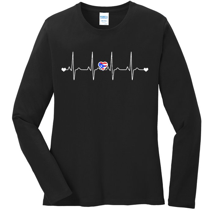 Puerto Rico Heartbeat Pulse Ladies Long Sleeve Shirt