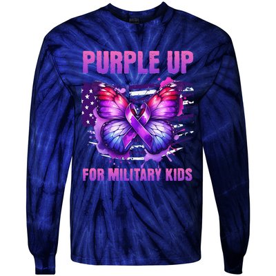 Purple Up For Military Military Child Month Usa Flag Tie-Dye Long Sleeve Shirt