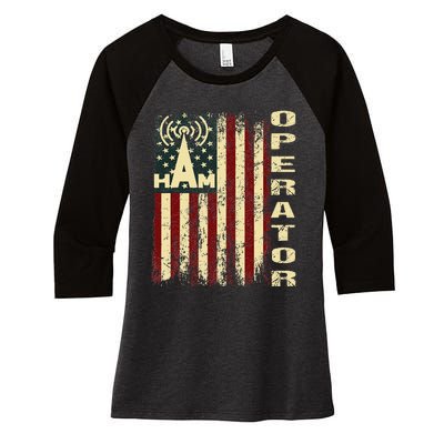 Patriotic USA Flag Ham Radio Amateur Radio Operator Women's Tri-Blend 3/4-Sleeve Raglan Shirt