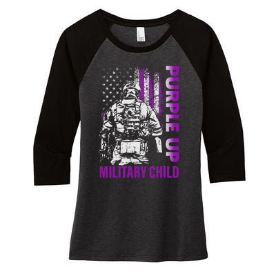 Purple Up For Military Child Month Women's Tri-Blend 3/4-Sleeve Raglan Shirt