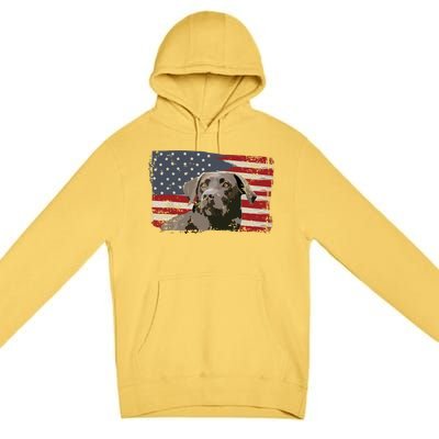 Patriotic USA Flag Black Labrador Gift For Lab Owners Premium Pullover Hoodie