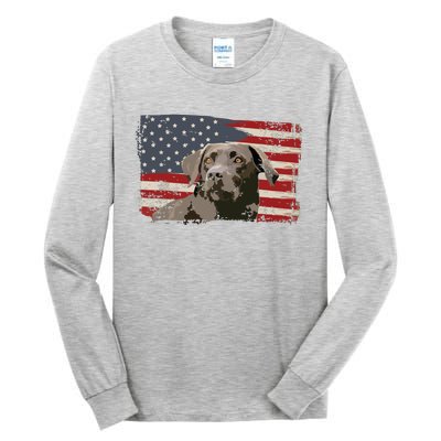 Patriotic USA Flag Black Labrador Gift For Lab Owners Tall Long Sleeve T-Shirt