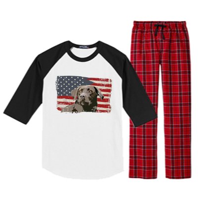 Patriotic USA Flag Black Labrador Gift For Lab Owners Raglan Sleeve Pajama Set