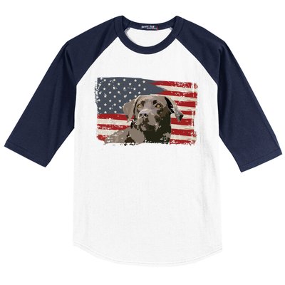 Patriotic USA Flag Black Labrador Gift For Lab Owners Baseball Sleeve Shirt